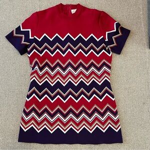 Vintage 60s 70s James Kenrob by Dalton Sweater Chevron Short Sleeve Red Purple